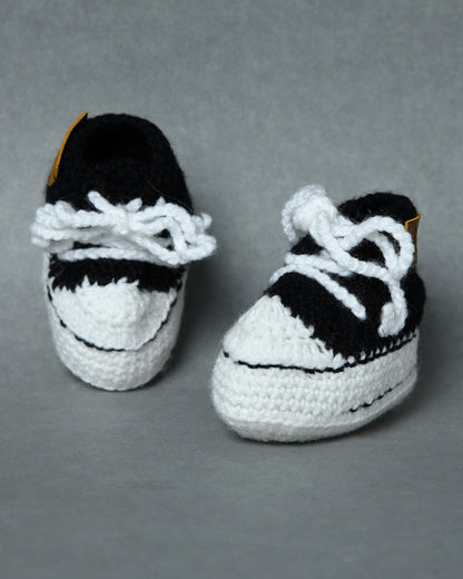 Black & White Handmade Woollen Sneakers for Kids