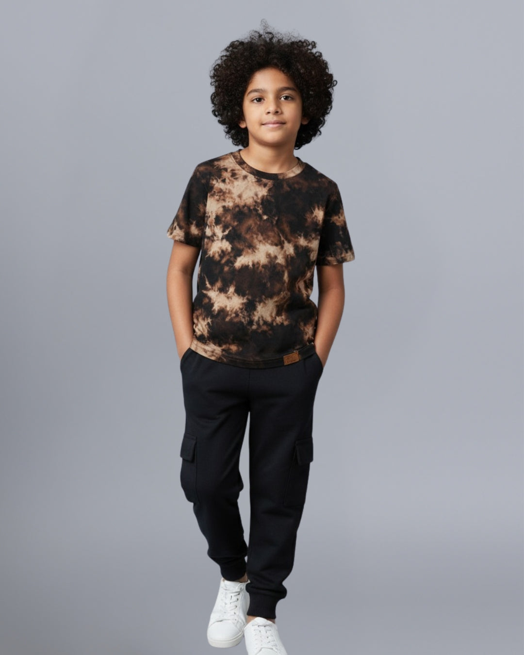 Brown Tie & Dye Printed Premium Cotton T-Shirt & Jogger Set for Boys