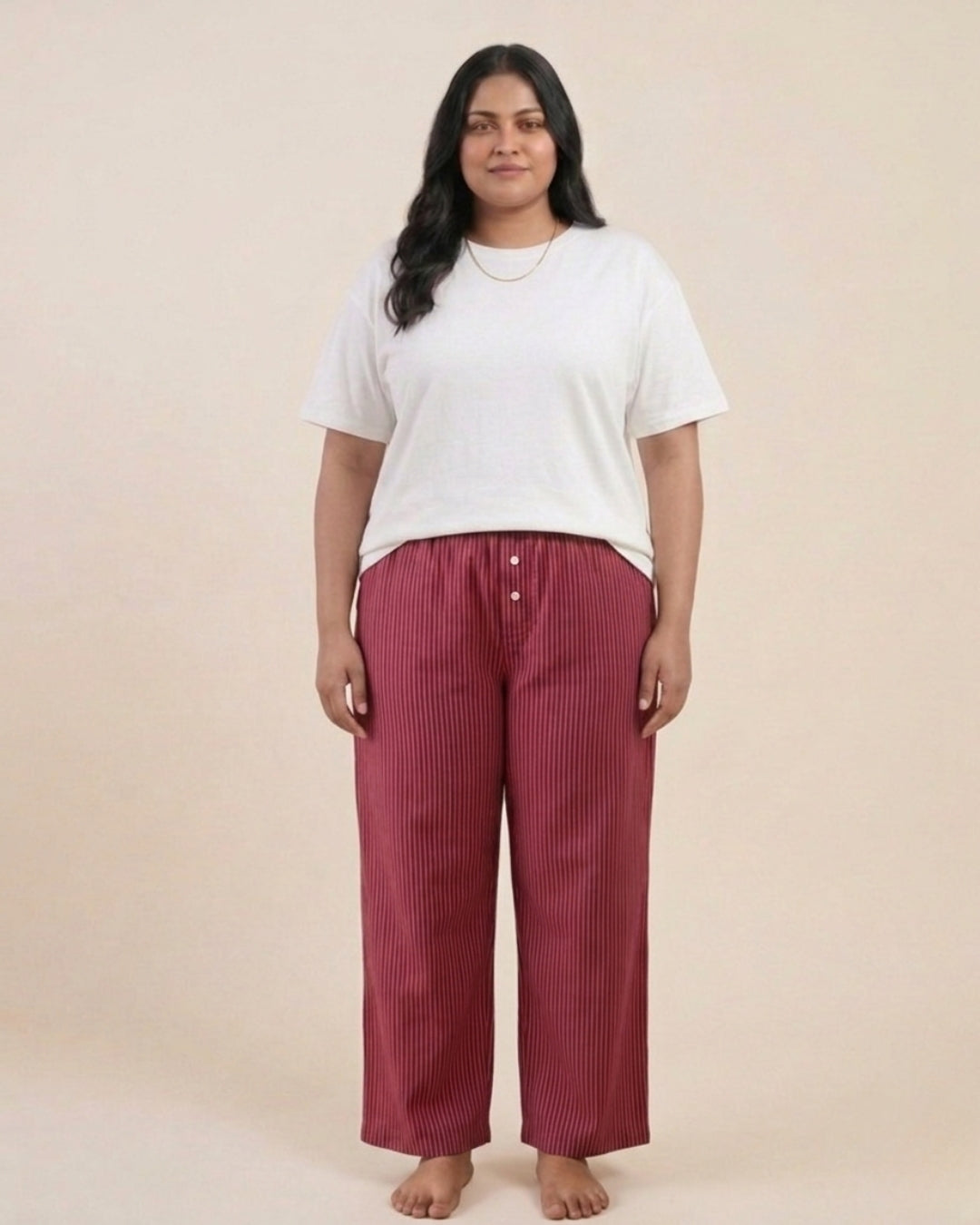 Magenta Super Comfy Cotton Poplin Relax Fit Lounge Pant for Women