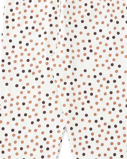 White Cotton Knit Full Length Polka Dots Printed Pajama
