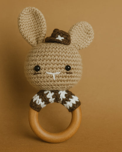 Handmade Crochet Dinobuddy Toy and Bugs Bunny Rattle Set for Babies Soft and Safe