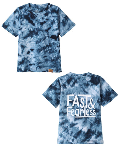 Tie & Dye Printed Premium Cotton Half Sleeves Blue T-Shirt with Grey Jogger for Boys