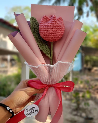 Handmade Crochet Flamingo Pink Tulip Bouquet