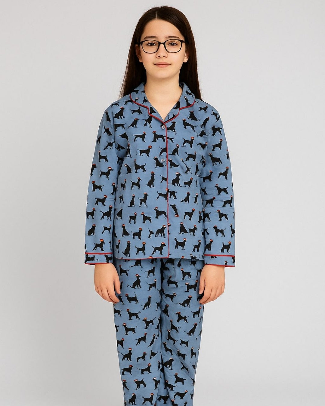 Blue Premium Cotton Puppy Printed Nightsuit for Girls