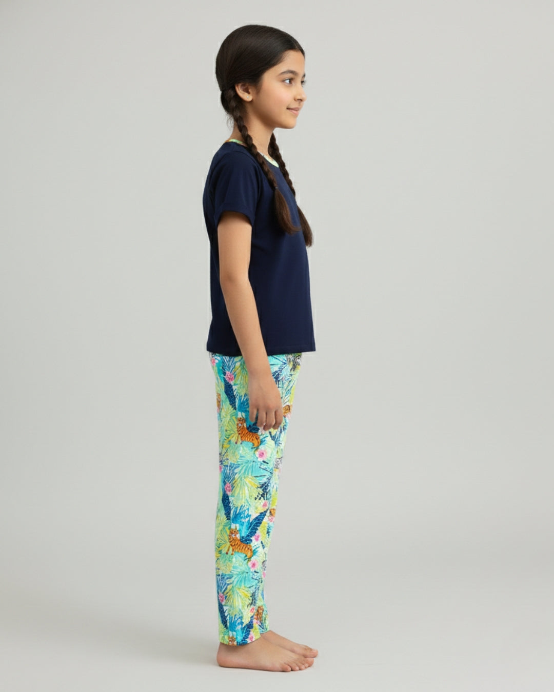 Multicolor Jungle Printed Cotton Night Suit for Girls