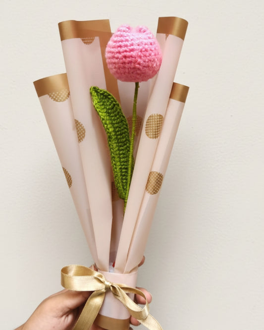 Handmade Crochet Flamingo Pink Tulip Bouquet