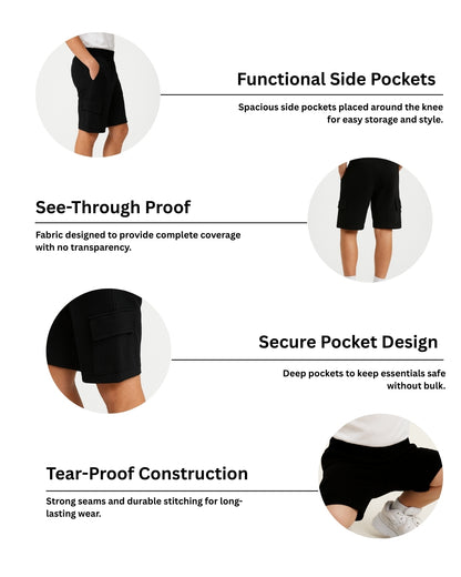 Typographic Printed Premium Cotton Half Sleeves Black T-Shirt with Black Shorts for Boys