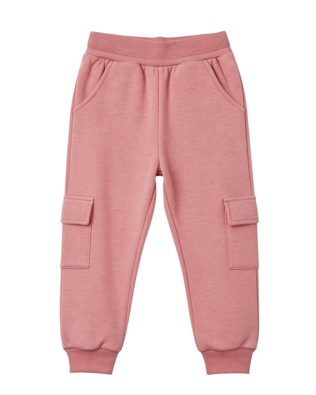 Pink Loop Knit Cotton Cargo Jogger with Pockets for Girls