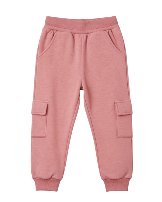 Pink Loop Knit Cotton Cargo Jogger with Pockets for Girls