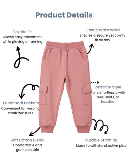 Pink Loop Knit Cotton Cargo Jogger with Pockets for Girls
