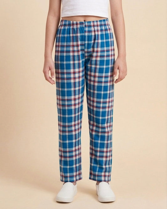 Red & Blue Cotton Woven Full Length Checks Printed Pajama