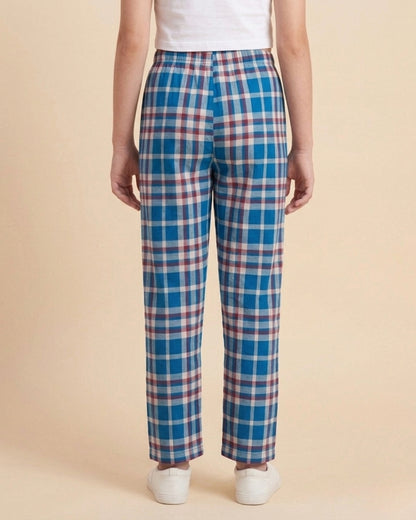 Red & Blue Cotton Woven Full Length Checks Printed Pajama