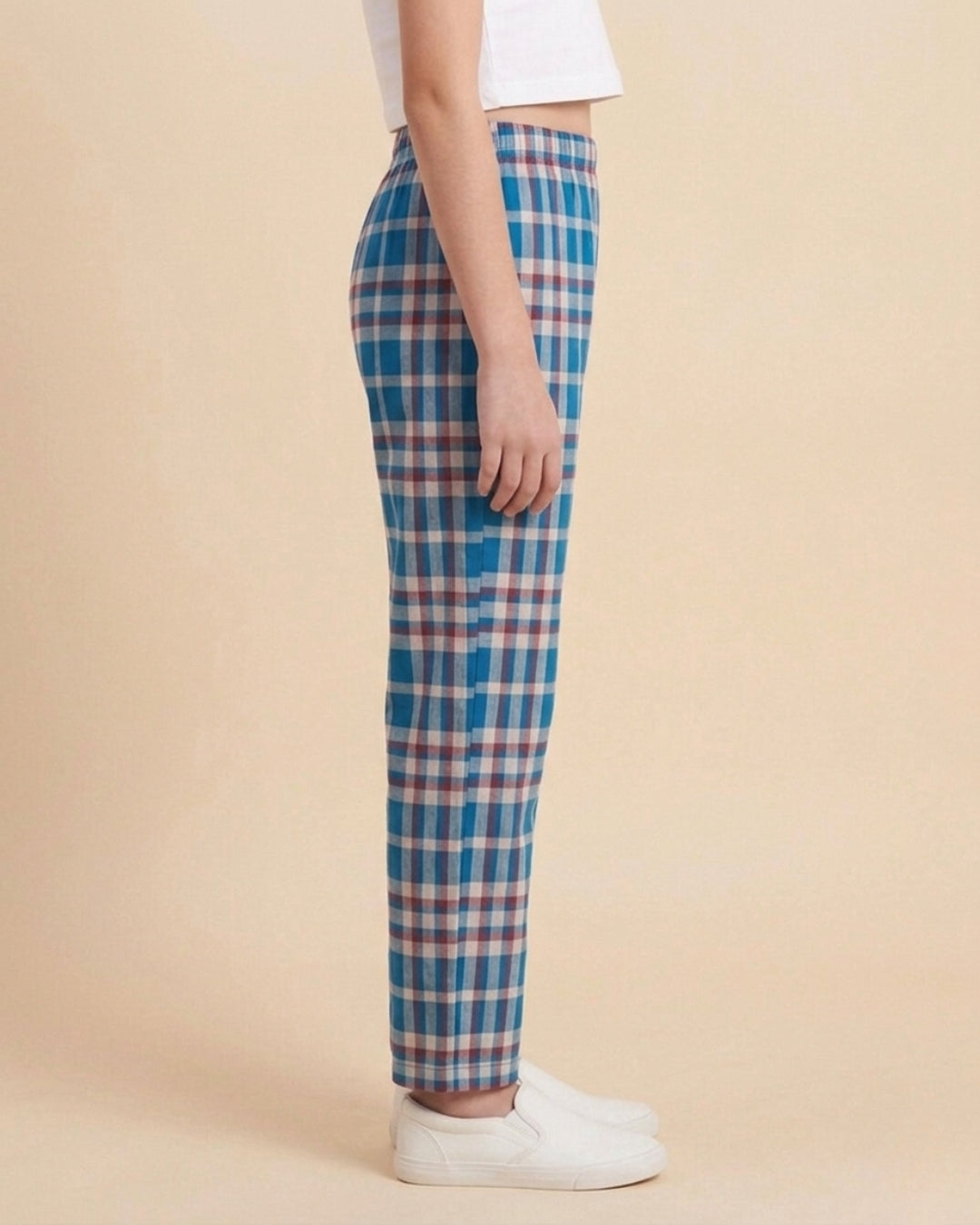 Red & Blue Cotton Woven Full Length Checks Printed Pajama