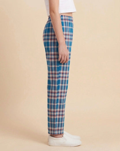 Red & Blue Cotton Woven Full Length Checks Printed Pajama
