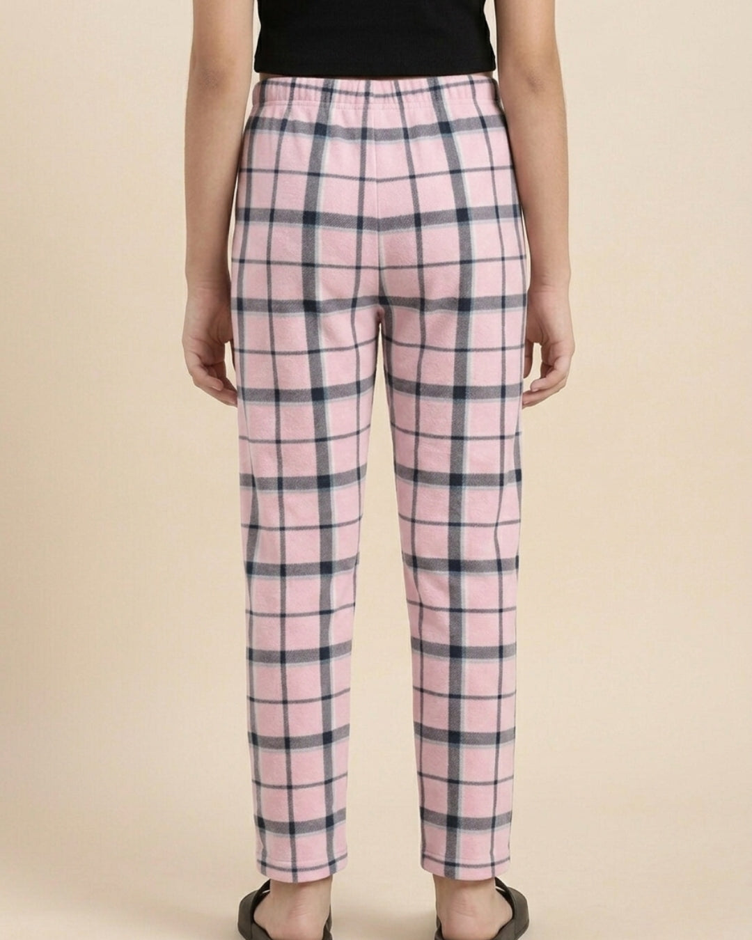 Pink & Blue Cotton Woven Full Length Checks Printed Pajama