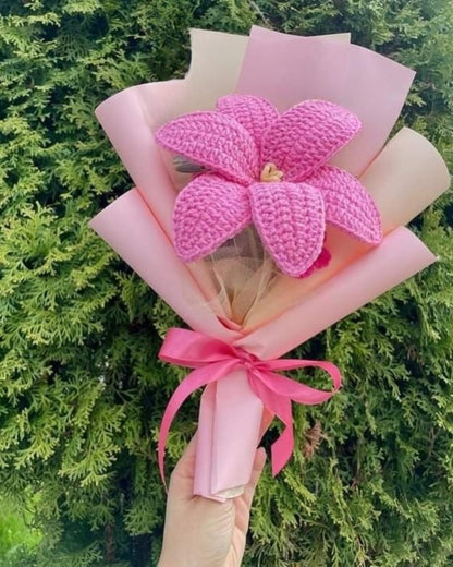 Handmade Crochet Pink Lily Bouquet
