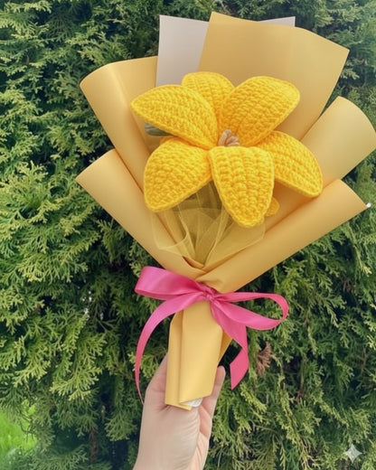 Handmade Crochet Yellow Lily Bouquet