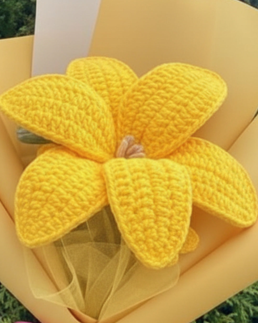Handmade Crochet Yellow Lily Bouquet