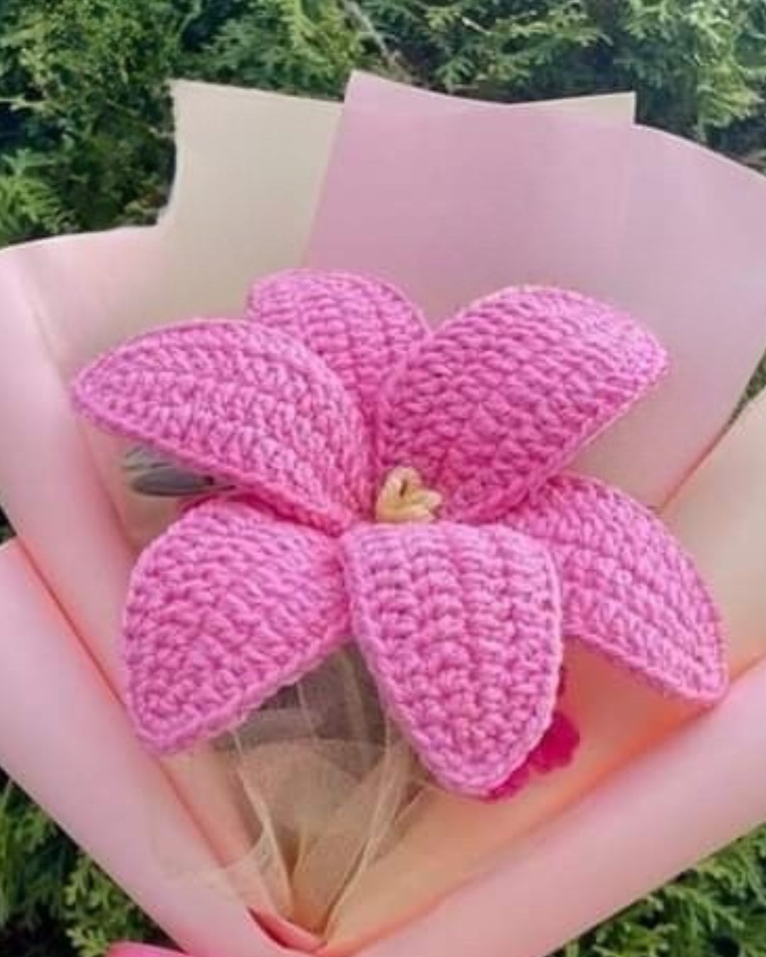 Handmade Crochet Pink Lily Bouquet