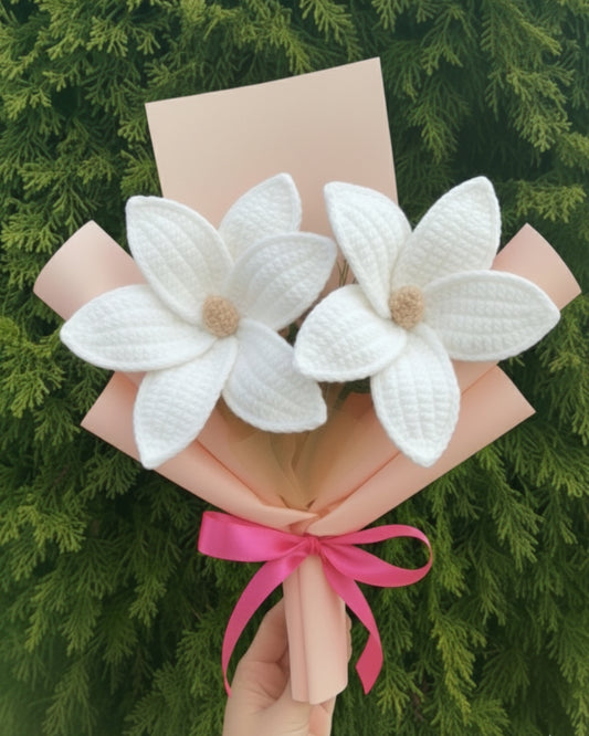Handmade Mini Crochet White Lily Bouquet