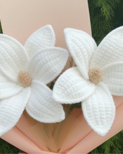 Handmade Mini Crochet White Lily Bouquet