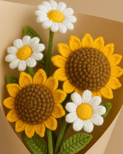 Handmade Crochet Sunflower & Daisy Flower Bouquet