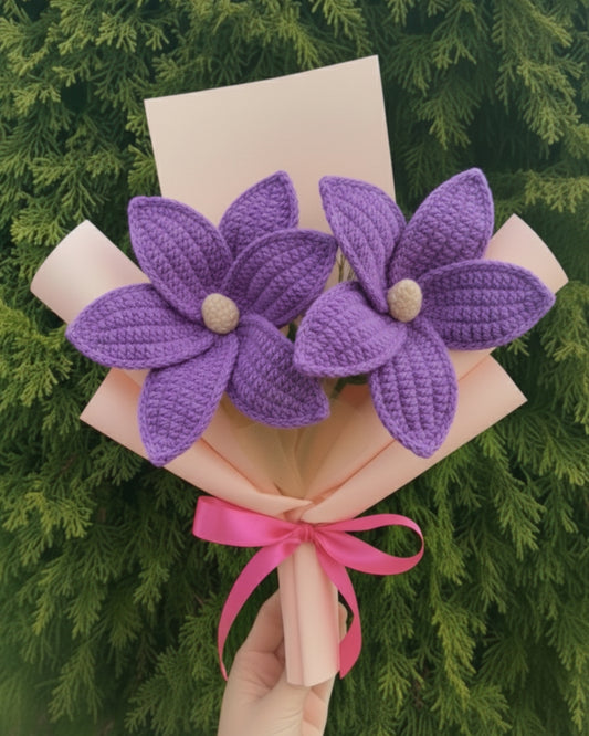 Handmade Mini Crochet Purple Lily Bouquet