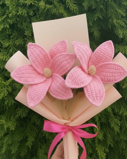 Handmade Mini Crochet Pink Lily Bouquet