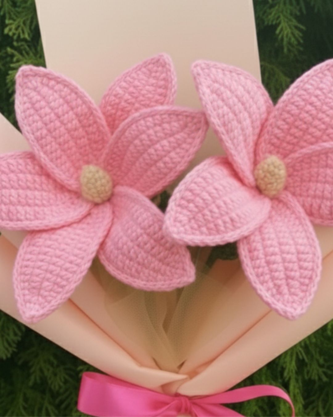 Handmade Mini Crochet Pink Lily Bouquet