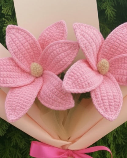Handmade Mini Crochet Pink Lily Bouquet
