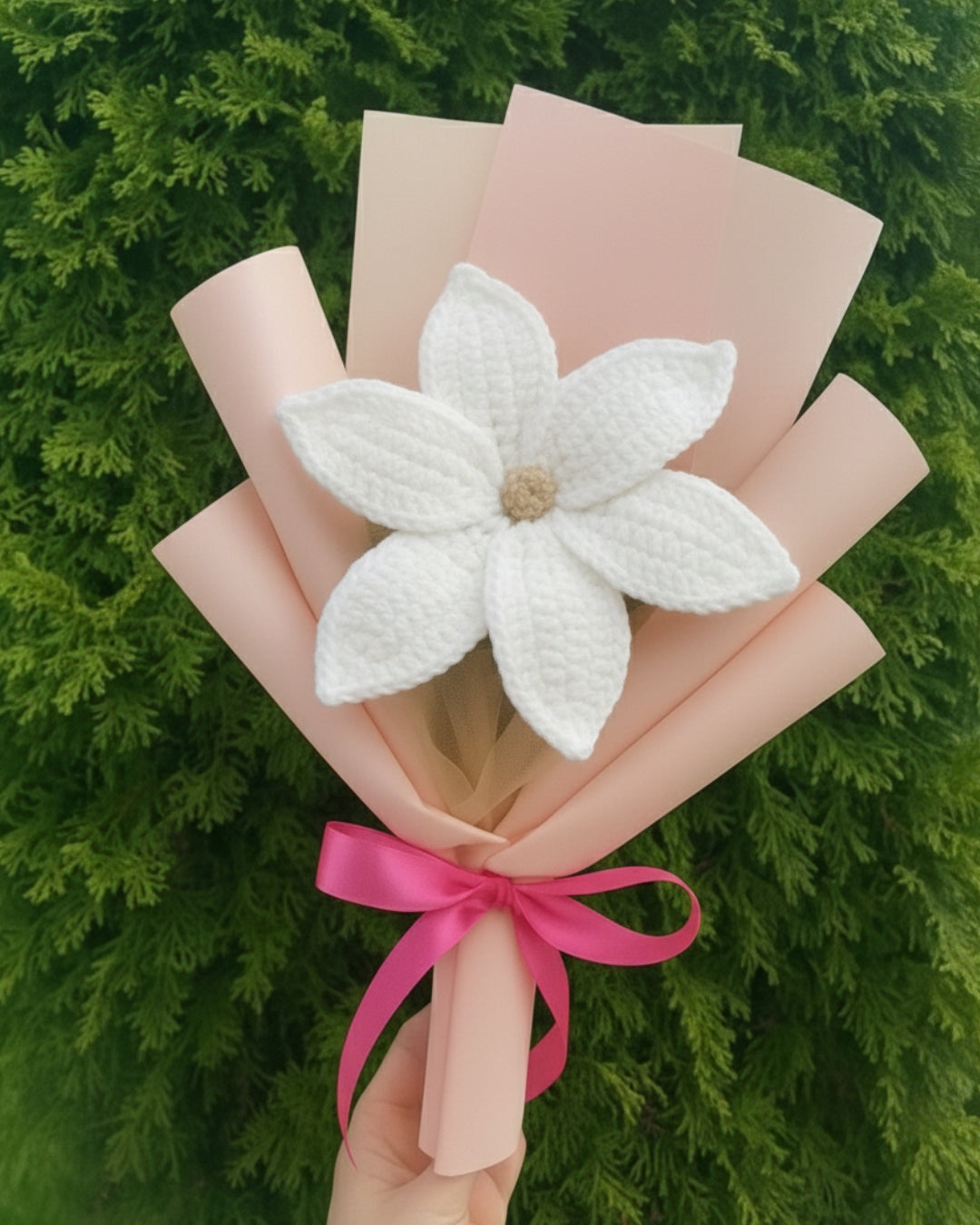 Handmade Crochet White Lily Bouquet