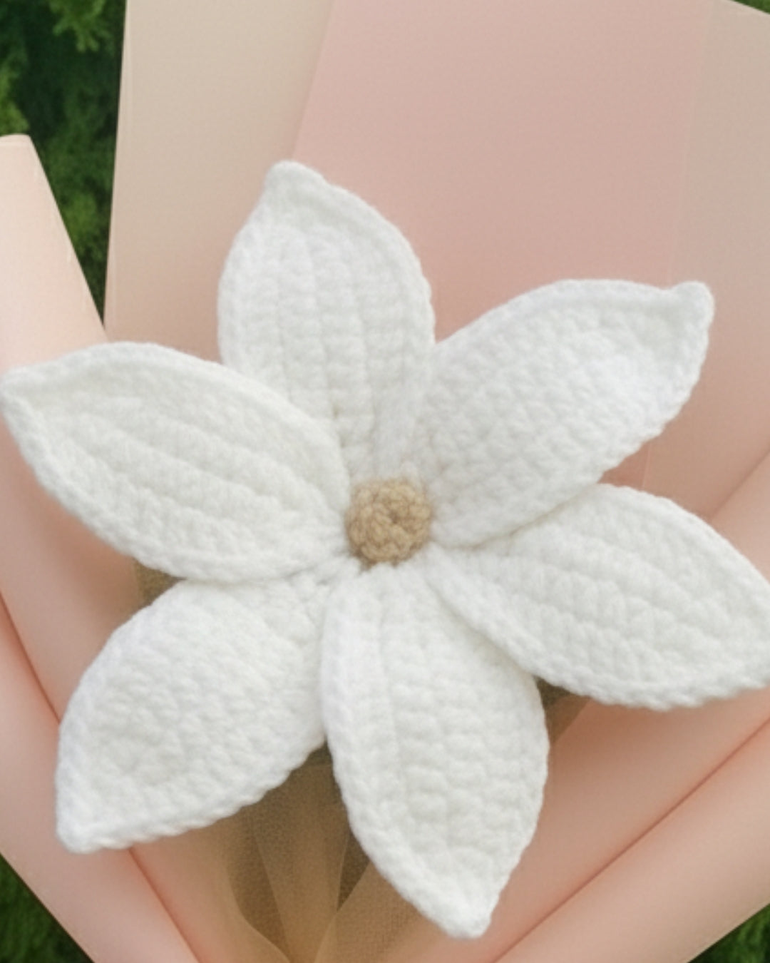 Handmade Crochet White Lily Bouquet
