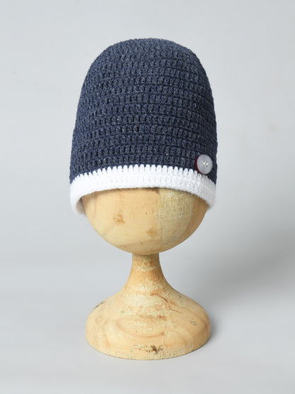 Pack of 2 Unisex Navy & OffWhite Woolen Cap for Kids