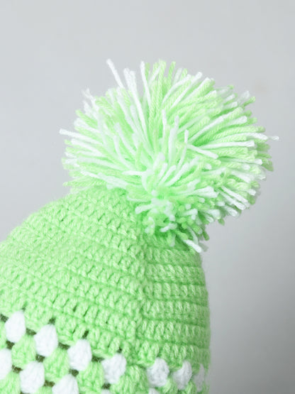 Pack of 2 Green, Red Beanie Winter Warm Pom Pom Cap for Kids
