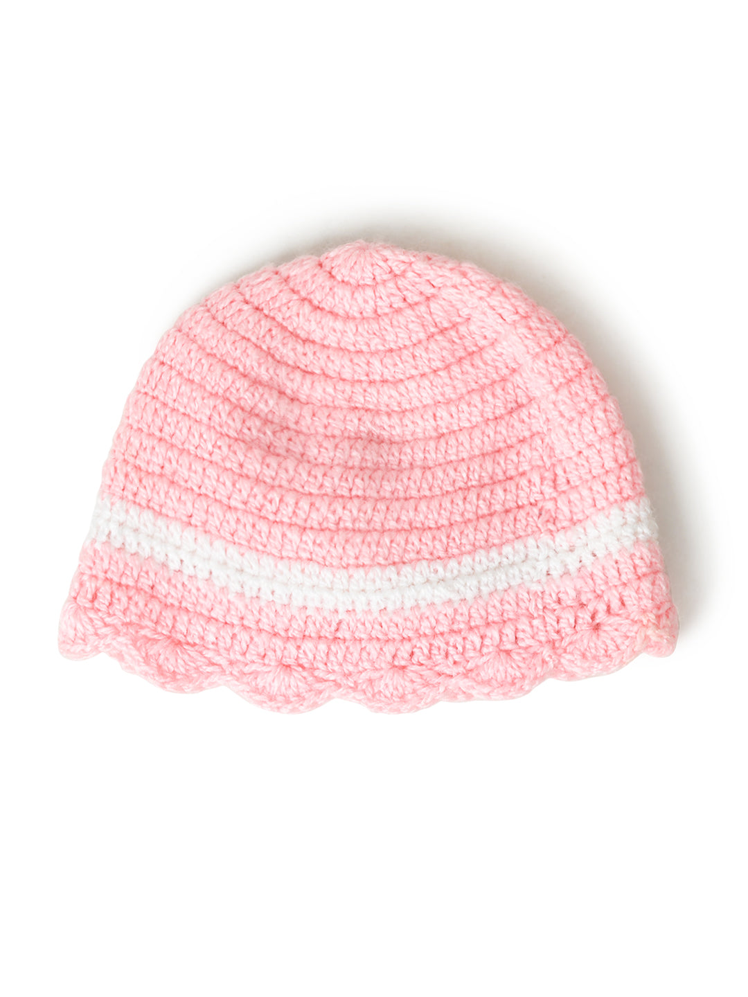 Pack of 2 White, Pink Handmade Soft Woolen Beanie Winter Warm Cap for Girls
