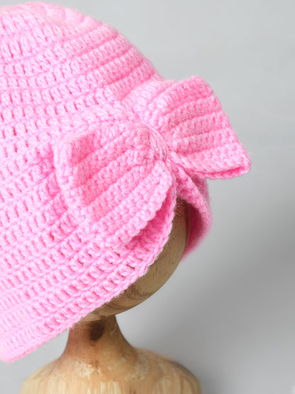 Pack of 2 Pink & White Soft Woolen Beanie Winter Warm Cap for Girls