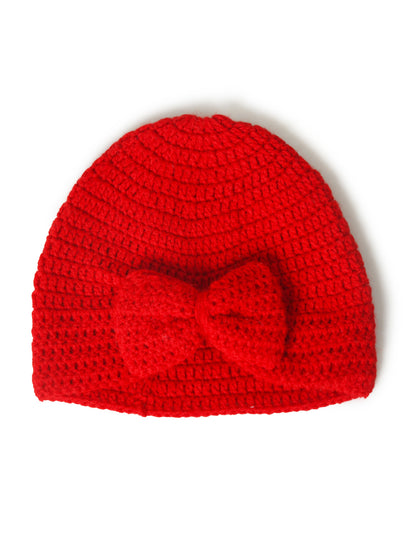 Pack of 2 White & Red Woolen Beanie Winter Warm Cap for Girls
