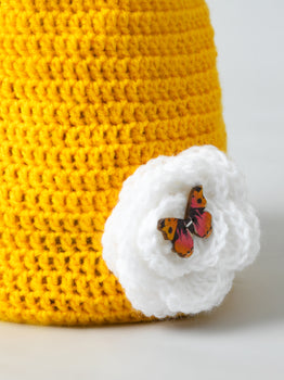 White Handmade Woollen Cap for Girls with Flower