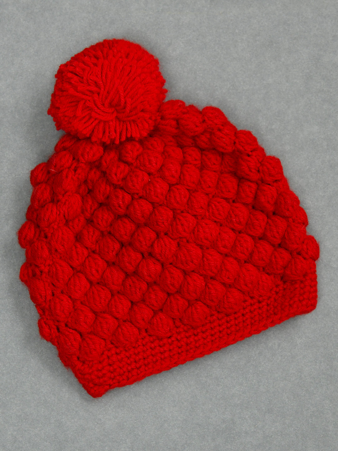 Red Handmade Soft Woolen Pom Pom Cap for Kids