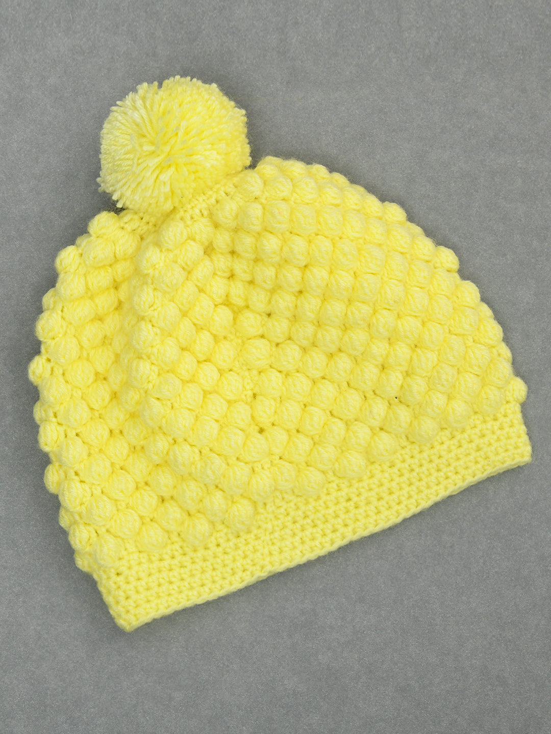 Yellow Handmade Soft Woolen Pom Pom Cap for Kids