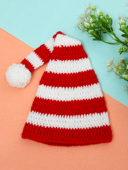 Red & White Handmade Soft Woolen Pom Pom Cap for Kids
