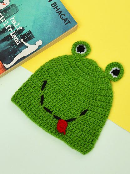 Green Frog Character Handmade Soft Woolen Cap for Kids