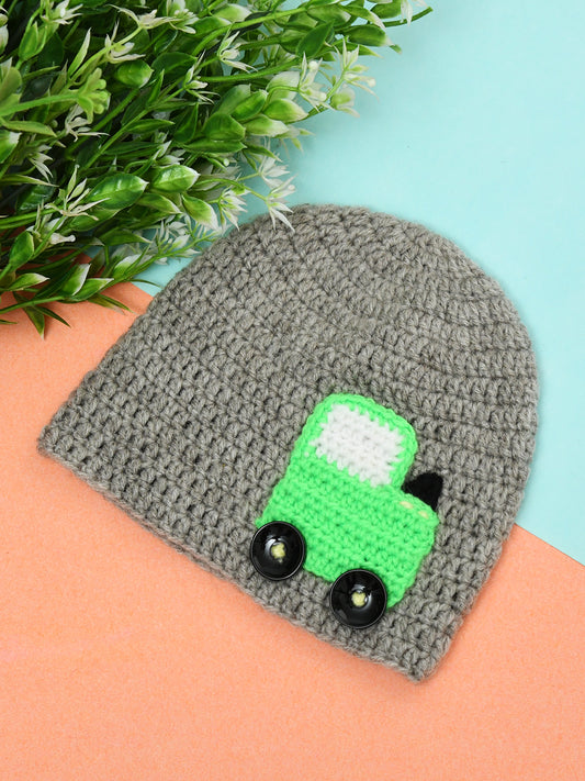Grey Car Character Handmade Soft Woolen Cap for Kids