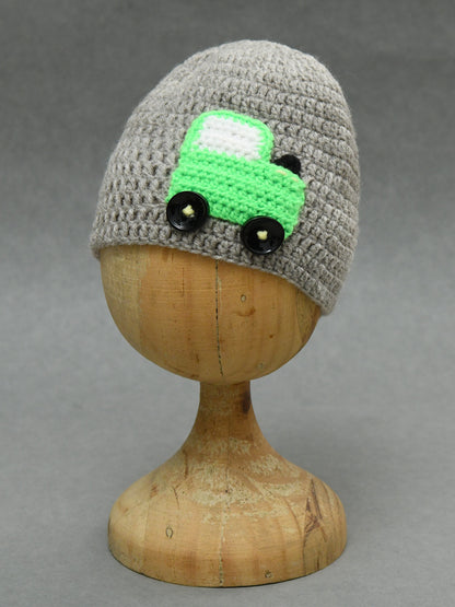 Grey Car Character Handmade Soft Woolen Cap for Kids