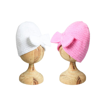 Pack of 2 Pink & White Turban Bow Cap for Girls
