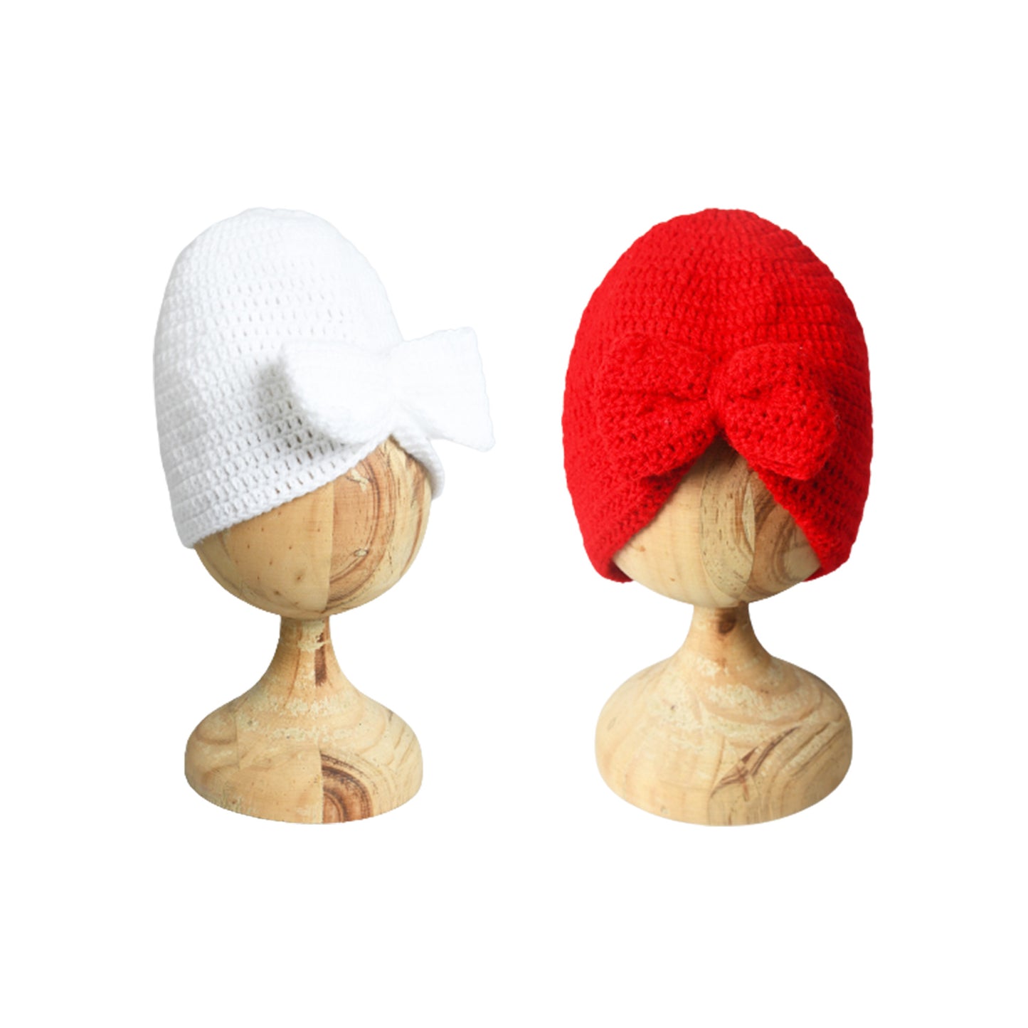 Pack of 2 Red & White Turban Bow Cap for Girls