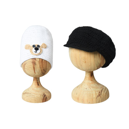 Pack of 2 White & Black Woolen Beanie Winter Warm Cap for Kids