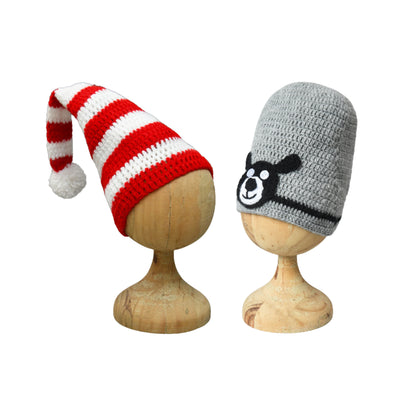 Pack of 2 Red & Grey Woolen Beanie Cap for Kids