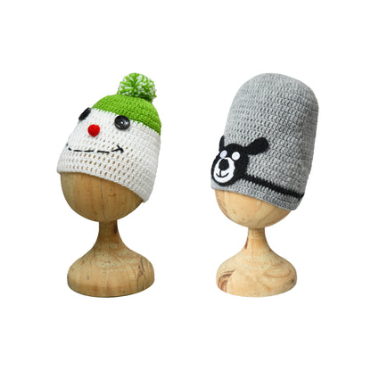 Pack of 2 White, Grey Woolen Cap for Kids