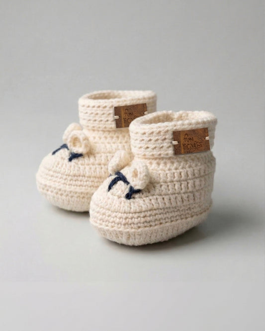 Off White Kids Puppy Design Handmade Organic Cotton Booties